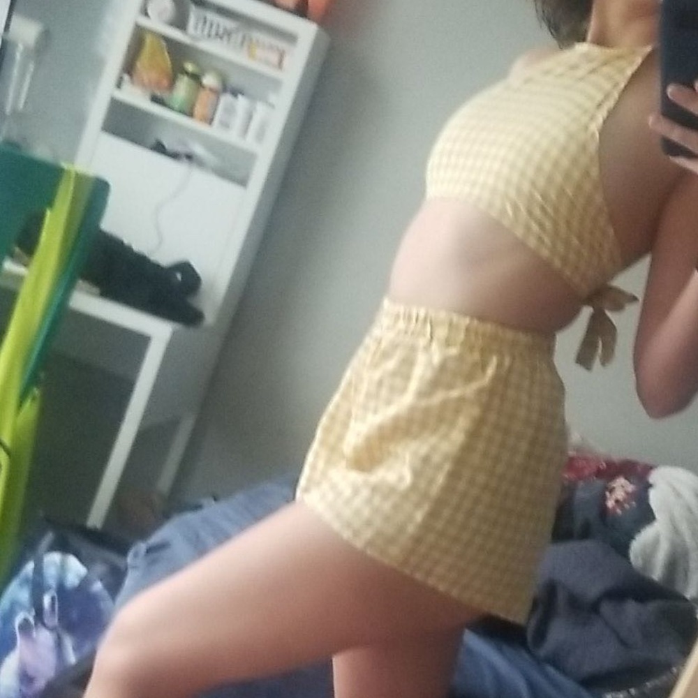 yellow gingham halter top / short set